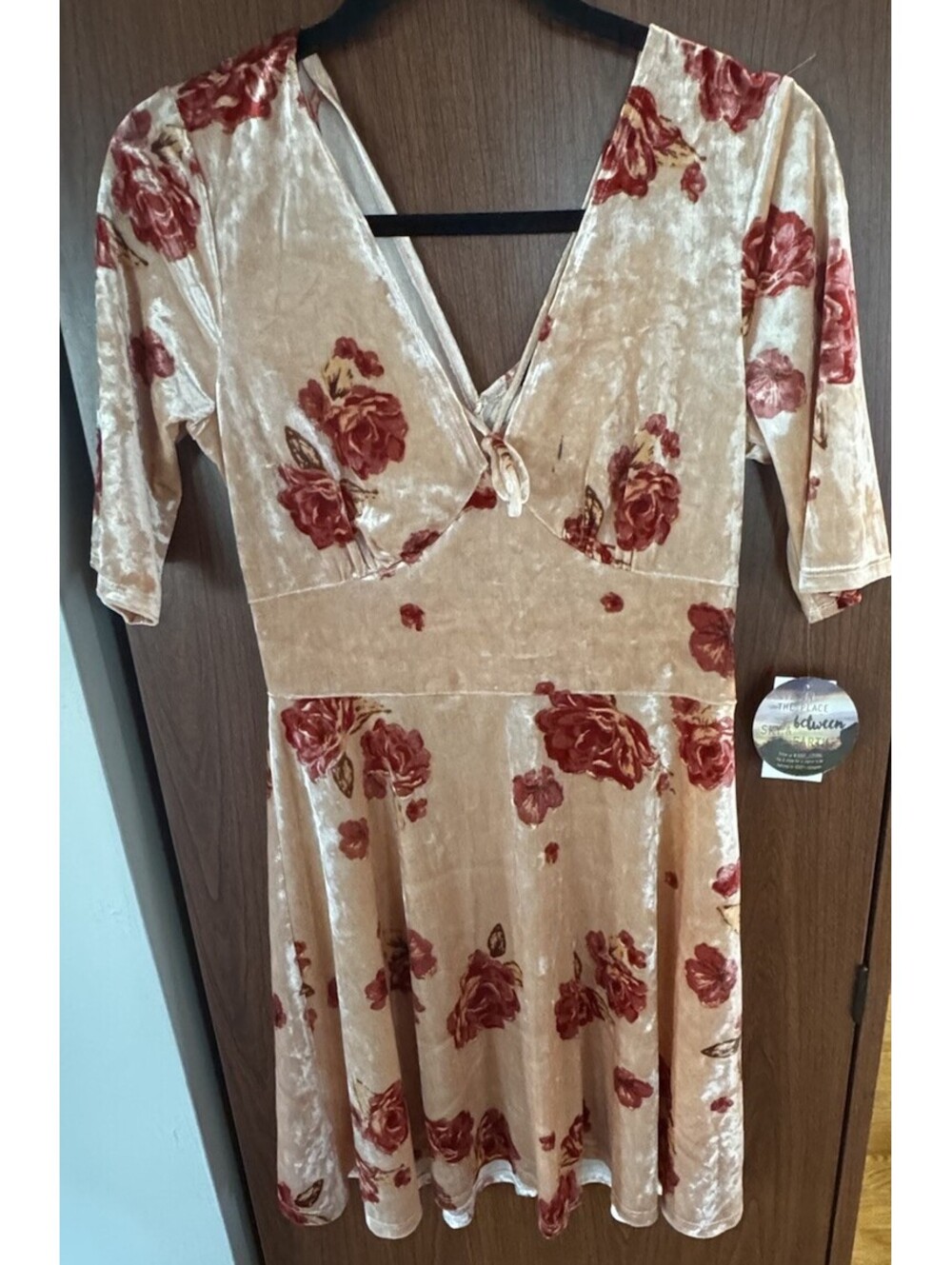 BeBop Juniors L Floral Crushed Velvet Fit Flare Dress V Neck NWT